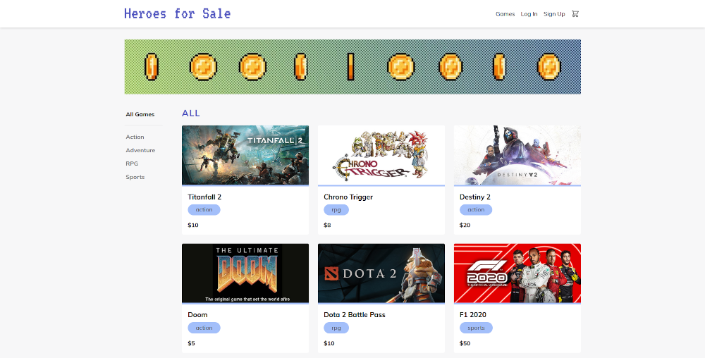 Home page with games displayed in a grid layout.